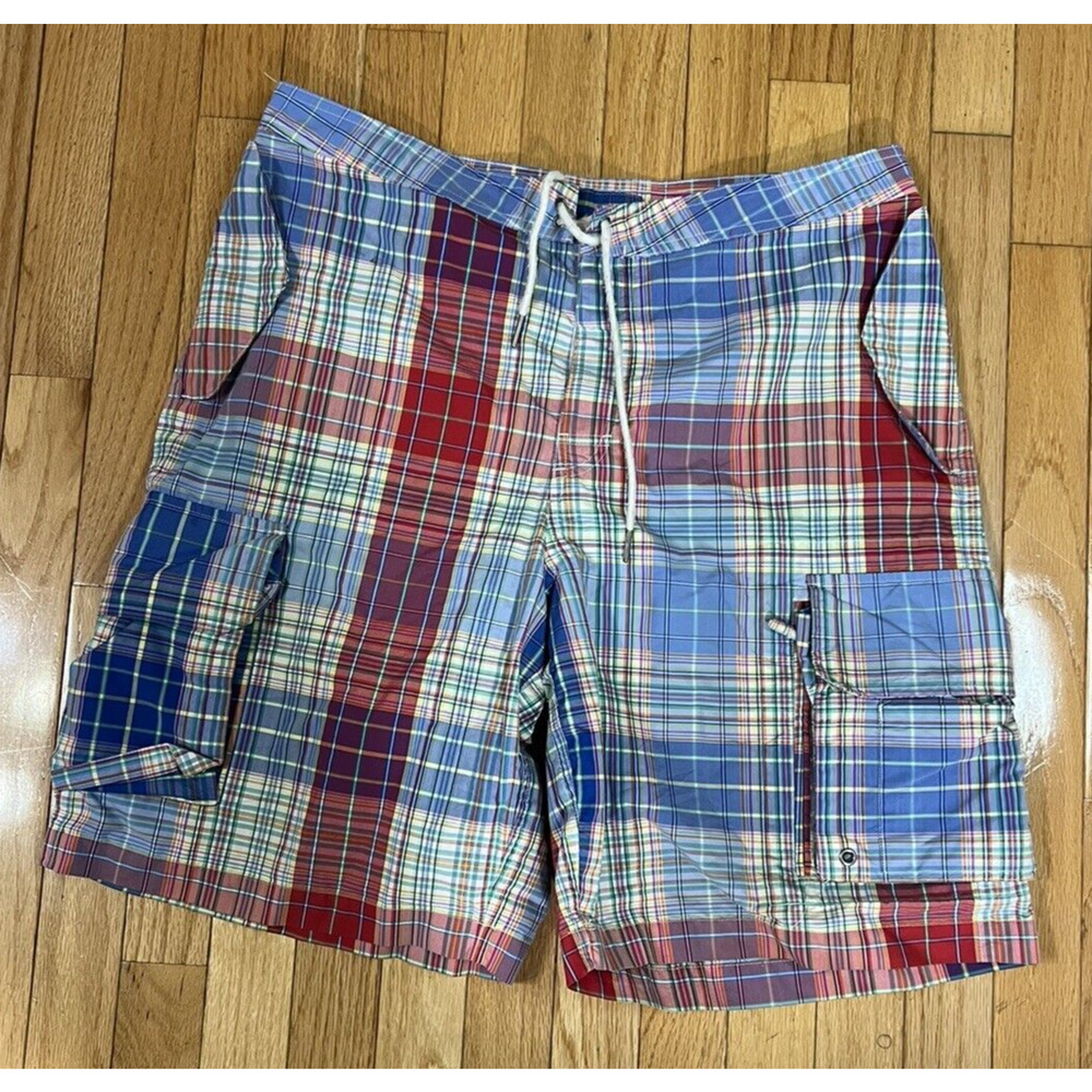 Polo Ralph Lauren • Men's Plaid Board Shorts Surf Swim Trunks • 35 L / XL Vtg